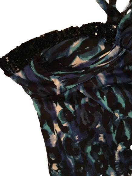 Bebe Shirt Top Size S Small Multi Color Blue / Black Halter Top - Picture 4 of 7